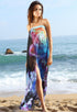 Sexy Blue Floral Print Chiffon Beach Cover-up
